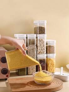 1pc/2pcs Food Storage Canister, Kitchen Grain Storage Jar, Refrigerator Fresh-Keeping Box, Kitchen Food Storage Container, Suitable For Storing Spices, Sugar, Coffee Beans, Nuts, Snacks, Pasta And Other Foods, Home Decor Storage, Suitable For Christmas, Halloween, Thanksgiving And Other Occasions. - White - View 6