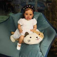 New African Amercian Curly Hair 24 Inch 60 CM Reborn Baby Dolls Soft Cloth Body Bebe Girl Reborn Realistic Newborn Baby Dolls Real Life Baby Toys For Kids Age 3+ - White - View 3