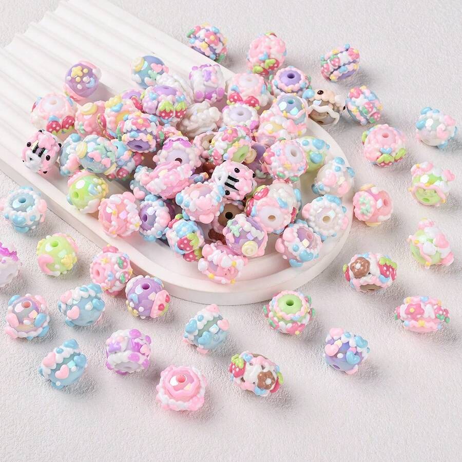 15/30颗Y2K可爱系列亚克力手绘珠子，手链项链制作散珠，花朵/水果/爱心/卡通图案随机混搭，DIY钥匙扣、手机挂绳、包包链、手工材料 - 多色-1 - 查看 1