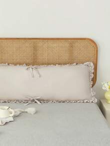 1pc Polyester Solid Color Knotted Ruffle Edge Long Bolster Pillow Cover (Pillow Insert Not Included), Pastoral Vintage Elegant Style, Bedroom & Room Decor, Ideal Gift, Decorative Lumbar Pillow - Beige - View 8