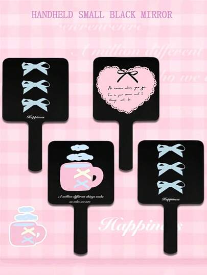 1pc Square Black Bow Decor Compact Mirror, Portable Folding Makeup Mirror For Travel, Home, Dorm, Gift For Friends