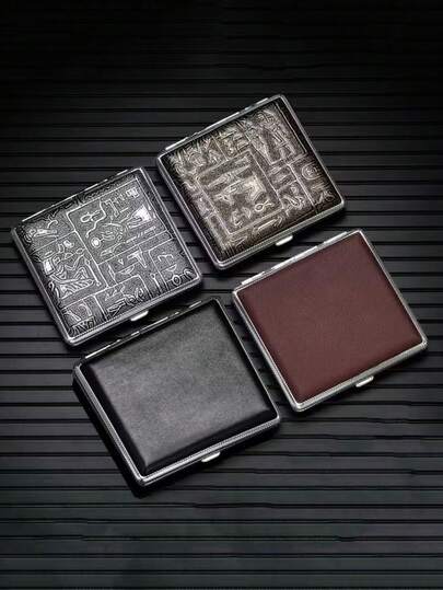 1 pieza Estuche de cigarrillos de unicolor de piel de PU con capacidad para 20 cigarrillos, estilo Faraón, unisex, con tapa abatible delgada, personalizado, de moda, a prueba de humedad y resistente a los golpes, caja de cigarrillos portátil