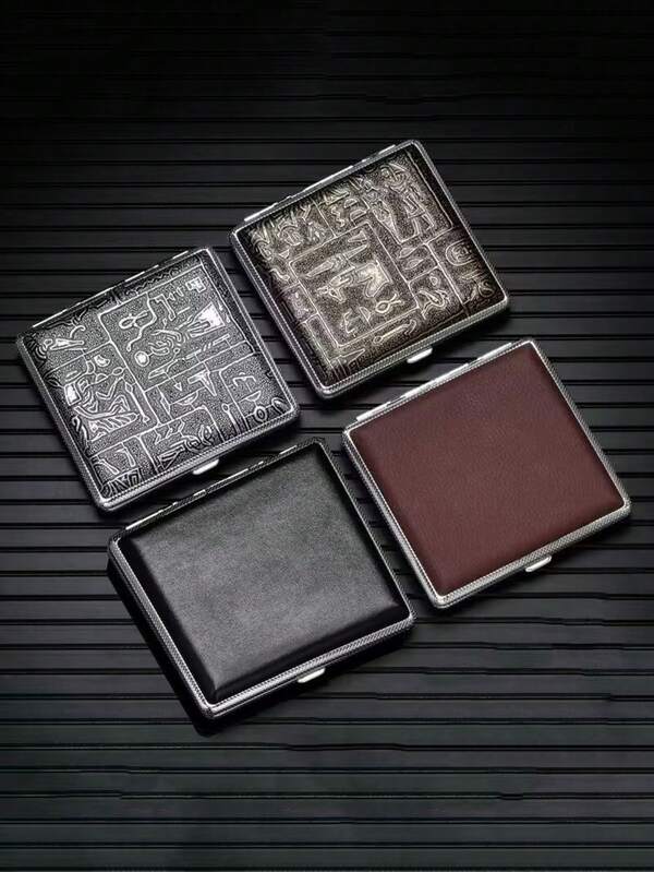 1 pieza Estuche de cigarrillos de unicolor de piel de PU con capacidad para 20 cigarrillos, estilo Faraón, unisex, con tapa abatible delgada, personalizado, de moda, a prueba de humedad y resistente a los golpes, caja de cigarrillos portátil