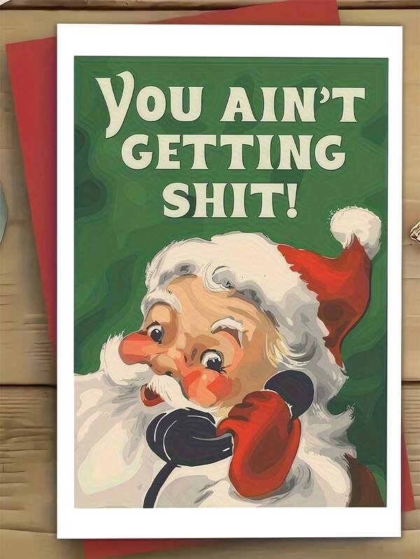 Funny Christmas Card With Santa On Phone - In Bold Letters, Vintage Telephone Design - Includes Matching Red Envelope - Funny Office Party Decoration Or Holiday Gift - No Batteries Needed - 1 Sheet, Christmas Gift, Playful Festive Artwork, Festive Cardstock
