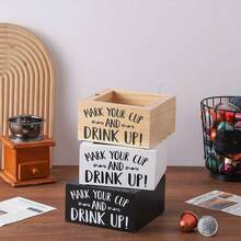 1pc Wooden Disposable Cup Storage Box Square Desktop Bar Coffee Shop Paper Cup Holder,Christmas - Wood Color - View 3