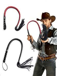 95厘米软PU皮革手柄专业马鞭、马鞭、蛇鞭、训练鞭、手工编织可重复使用马鞭，适用于训练、练习和户外游戏，易于使用和操作的马术配件、道具