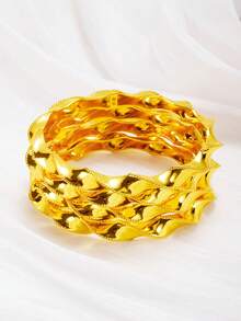 4pcs Luxury Arabic Hollow Asymmetric Gold Plated 21K Bracelet, Saudi Women Charm Bracelet, Dubai Bride Wedding Party Jewelry, Gift For Her