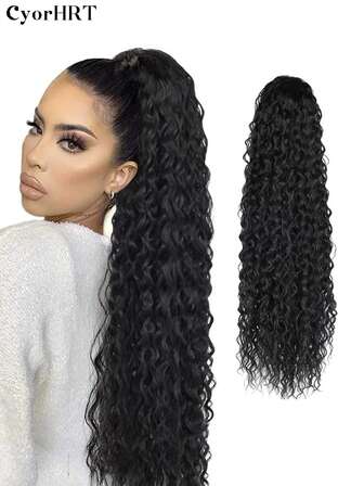 30 英寸合成长卷发马尾接发马尾接发拉绳设计带发夹黑色棕色黑色转红色黑色转棕色水波马尾时尚假发适合女性日常生活和节日派对音乐节