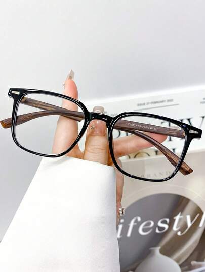 New Vintage Square Rivet Casual Plain Glasses, Versatile Unisex Fashion Personalized Minimalist Glasses For Parties, Festivals, Daily Wear, High Quality TR Colorblock Commuting Business Plain Glasses