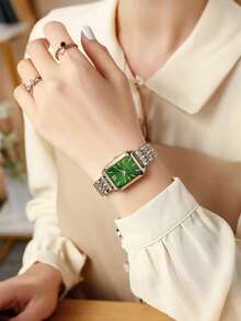 1pc Elegant Stainless Steel Band Square Dial Classic Luxury Quartz Watch, Refined Wristwatch Suitable For Teenagers, Parties, A Perfect Gift (Watch Box Not Included)