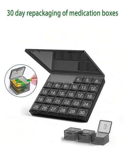 1 pillendoos met 30 vakken, 2 pillenorganizers voor 30 dagen, maandelijkse pillenbewaardoos, medicijndoos met 30 vakken, maandelijkse pillendoos voor op reis, opbergcontainer