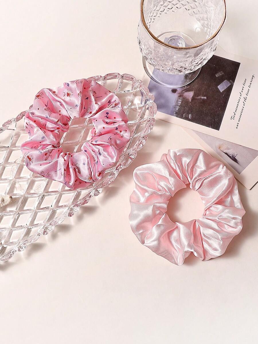 2pcs Soft Satin High Elasticity Ponytail Holders, Colorful Printed Elegant Hair Accessories For Women ,Hair Ties ,Scrunchies ,Scrunchy Hair Ties - Multicolor - View 1