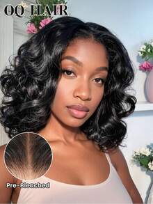 OQ 180% Density 7x5 Inch HD Glueless Frontal Hairline Pre-Bleached No Glue Needed Human Hair Natural Hairline High Quality Fashion Wig 8-14 Inch Wavy BOB Style Ready-To-Wear Wig - SNatural - View 1