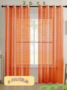 1 片/2 片网格状半透明薄纱窗帘，简约半透明穿孔设计窗帘，适用于客厅、阳台和卧室的装饰，客厅窗帘，卧室窗帘，厨房，多用途装饰窗帘。 - 橘色 - 查看 73