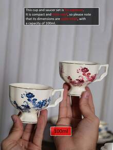 1 pièce Tasse à expresso française en céramique de 100 ml et soucoupe, tasse à café pour le thé de l'après-midi, tasse à café élégante en céramique et soucoupe, service à thé de l'après-midi vintage avec motif floral - carthame - Voir 2