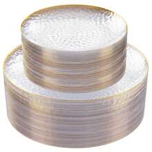 50/25/20/10/5/1pcs Transparent Hammered Gold Rim Plates, Salad Plates, 10.25 Inch And 7.5 Inch Dinner Plates, Suitable For Halloween, Christmas Gifts, Family Gatherings, Parties, Outdoor, Weddings, Restaurants, Kitchen