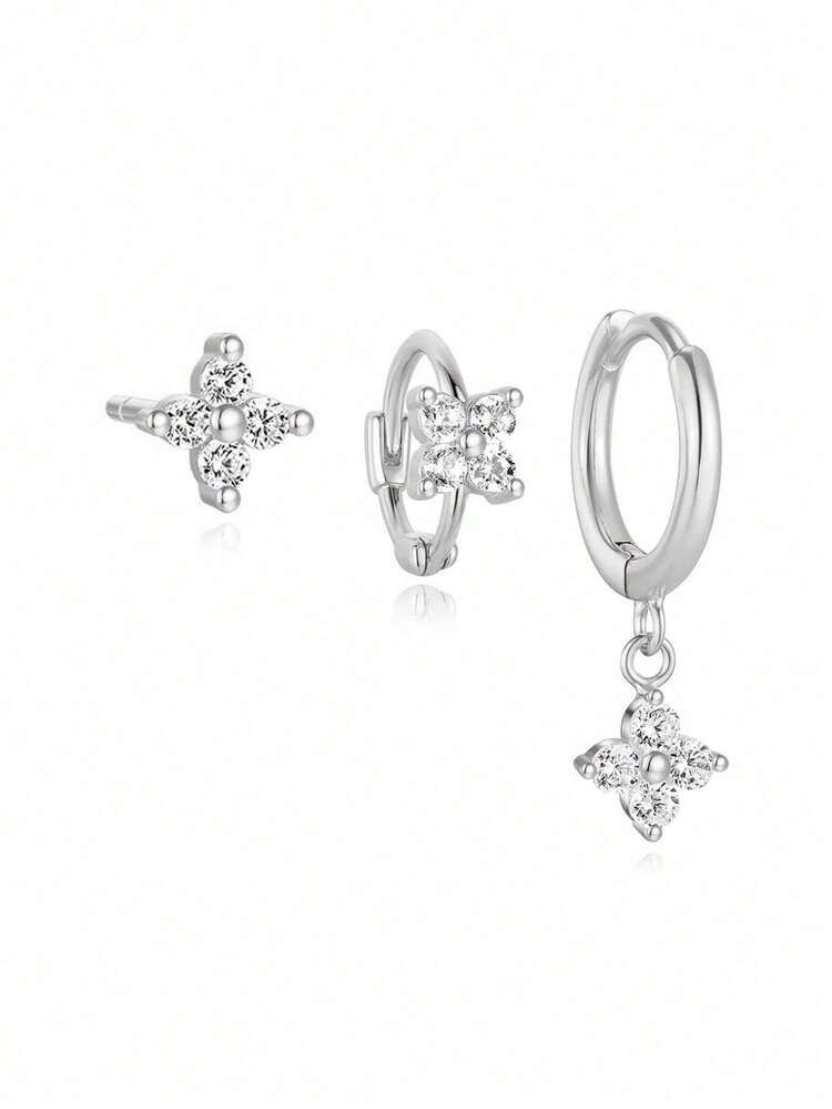 rakol 6件套优雅闪亮铜色立方氧化锆四叶草耳环套装，女士礼物 - 款式11 - 查看 8