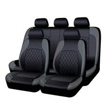 9PCS Car Seat Cover PVC Fabric Fashion Sport Seat Cover Car Interior Accessories,Car Seat Cover Full Set - 灰色 - 查看 7