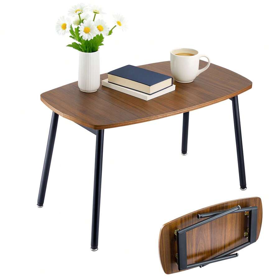 Folding Coffee Table – Compact Rustic Wood Table, Lightweight & Portable, Quick Setup For Small Spaces And Minimalist Homes - Brown - View 1