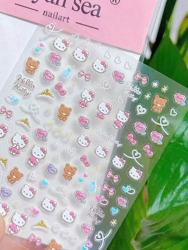 Sanrio HelloKitty 3D Relief Decorative Stickers Suitable For Multiple Scenarios, Nail Stickers, Pen Holders, Water Cups, Camera Decorations, Sanrio Genuine New Product, Love Bear Series, Creative DIY Gifts
