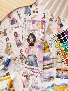 20张轻便故事剪贴贴纸，双层白色墨水图案清晰丰富，4种款式可选，DIY手账贴纸，返校季剪贴簿用品，趣味贴纸，Kindle剪贴簿用品 - 彩色 - 查看 6