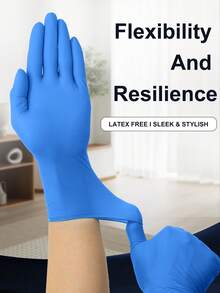 50/100pcs Disposable Nitrile Gloves, Blue Color, Oil & Water Resistant, For Kitchen Cleaning, Painting, Art, DIY Protection