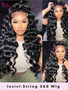 Peluca de cabello humano con frontal de encaje 360 de onda profunda suelta Invisi-Drawstring de Tinashe, sin pegamento, rizado, con densidad del 180% - SNatural - Ver 2