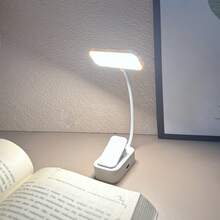 1pc 12 LED White Eye-Care Rechargeable Clip-On Book Light, Super Bright Dimmable 3 Color Temperatures Portable Clip Lamp, Suitable For Bedside Reading, Dorm Study, Gift For Book Lovers, Students, Friends - White Horizontal Style - View 3