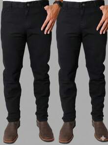 PROMOÇÃO IMPERDIVEL KIT 2 CALÇAS MASCULINA JEANS TRADICIONAL PARA TRABALHO CORTE RETO - Preto - Visão 2