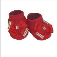 4 Piece Set Long Sleeve Bodysuit With Booties, Hairband And Ribbed Knit Pants / Baby Girl Set With Booties And Red Hair Bow - Red - View 5