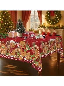 1 Buah Taplak Meja Natal Meriah dengan Motif Manusia Kue Jahe, Kepingan Salju, dan Pita - Poliester Merah, Cocok untuk Dapur, Ruang Makan, Taman, dan Pesta Liburan, Dekorasi Meja Natal, Perlengkapan Dekorasi Natal - MultiWarna - View 4