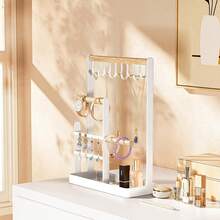 Jewelry Stand Holder Organizer, 4-Tier Necklace Holder With Ring Tray, 10 Hooks Necklaces Hanging Small Jewelry Display Storage Tower Tree For Bracelets Earrings Watches , White - 1PCS - View 6