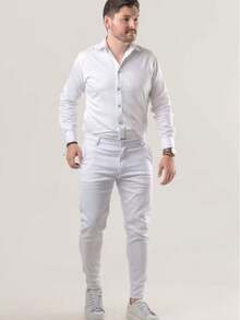 Men's Tailored Twill Trousers, Sporty Fine, Knife Pocket, Built-In Pocket - 白色 - 查看 4
