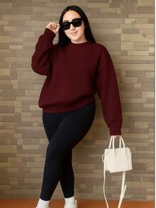 sudadera cuello redondo corte oversise look urbano moda casual - vino - Ver 2