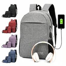 Colección de 3 piezas Mochila reflectante para portátil que brilla en la oscuridad,Conjunto de bolsos neutros y casuales para portátil Conjunto de mochilas unisex - Colección de tres piezas Diseño minimalista y elegante para uso en el tiempo libre Bolso para portátil con puerto USB Mochila reflectante para portátil que brilla en la oscuridad - Gris - Ver 11