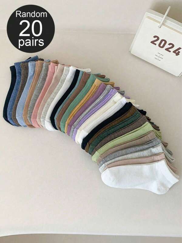 1/10/20 Pairs Random Solid Color Vertical Stripe Moisture-Wicking Soft Versatile Women Ankle Socks