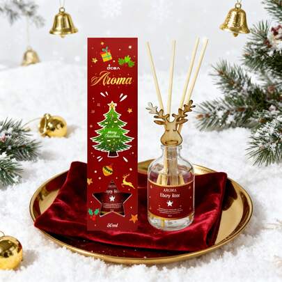 1pc 50ML Christmas Aromatherapy Diffuser Set, Atmospheric Living Room Decor With Christmas Elements And Rattan Reeds For A Warm Christmas Scene, Perfect For Home Ambiance During The Holiday Season, Christmas Decorations, Christmas Gifts