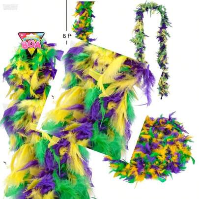 New Deluxe Mardi Gras 72" Costume Accessory Feather Boa Gold And Purple 6' 72 Inch Length