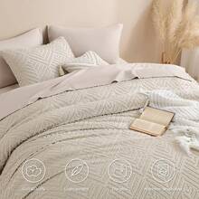 Oversized King Comforter 120''x98'', 3 Pieces Khaki Soft Boho Bedding Set, Farmhouse Tufted Fluffy Shabby Chic Bed Set For All Seasons (1 Comforter, 2 Pillowcases) With Modern Boho Style - 08 - 燕麥片 - 查看 4