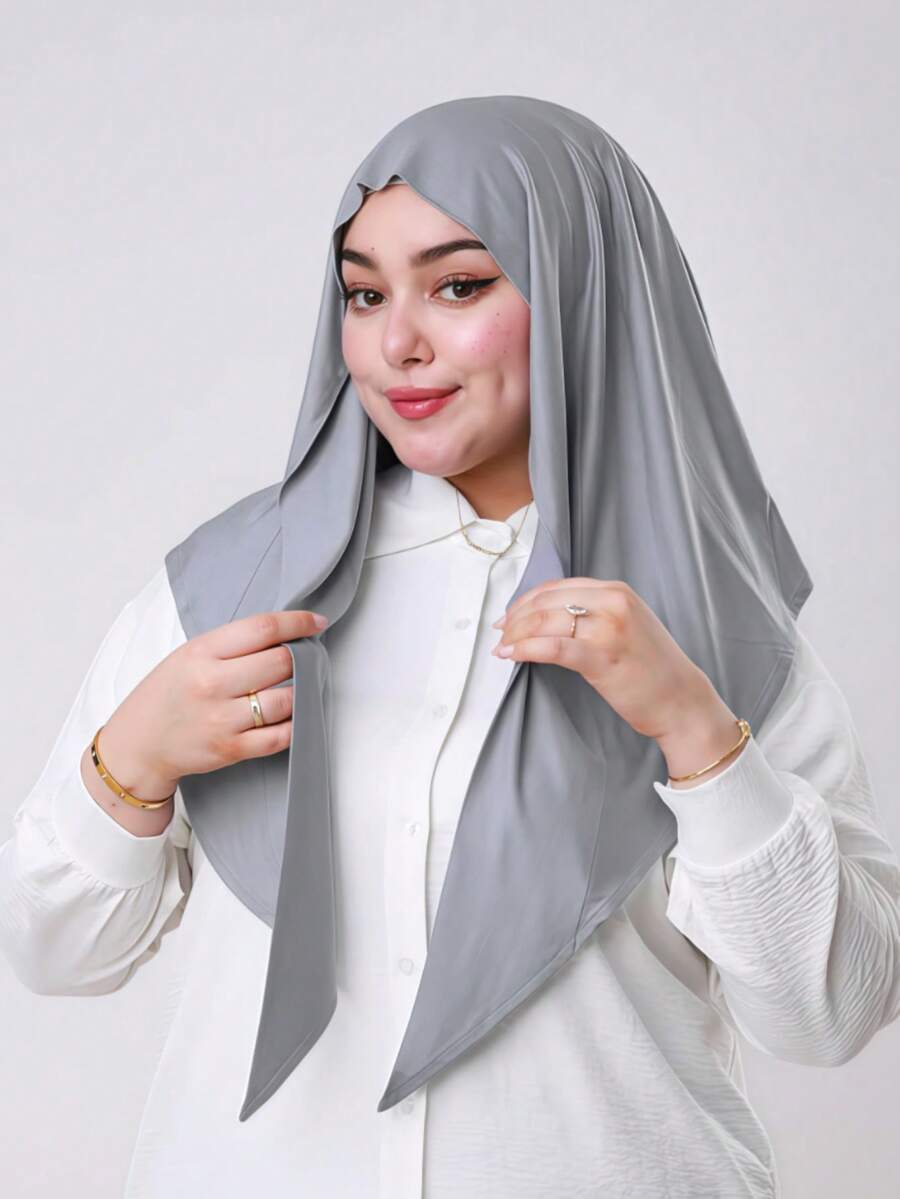 1pc Instant Triangle Hijab, One-Piece Tie-Up Design, Quick Wrap, Non-Slip, No Undercap Needed, Suitable For Daily Wear, Prayer, And Outings For Dress