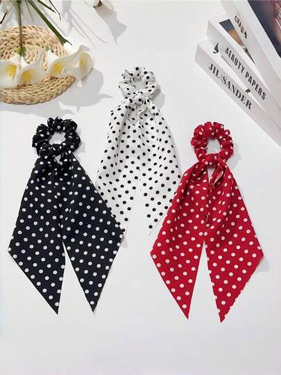 1pc Polka Dot Ribbon Scrunchie, Minimalist High Elastic Bow Hair Tie, Versatile Hair Accessory Suitable For Halloween, Christmas, Daily Wear, And Christmas Gift ,Ponytail Holders ,Hair Elastics ,Hair Rubber Bands ,Hair Rope