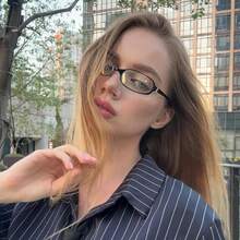 HYCHIC Fashion Fake Glasses Non Prescription  Glasses For Women  Rectangle Office-Siren Y2K Frame - 紅色彩虹花相框 - 查看 3