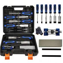 Wood Chisel Set 10 Pieces Woodworking Tools Sharpening Stone With Storage Box UK - Blue - View 1