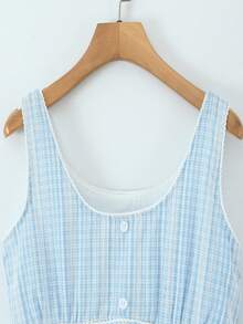 Women's  Plaid Square Neck Sleeveless  Tie Back Fake Button-Front Ruffled Slim Fit Dress For Vacation  Daily - Blue - View 7