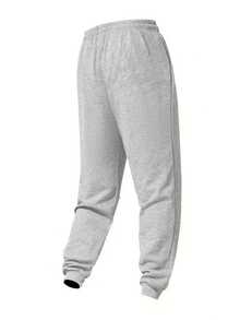 Men's Drawstring Waist Solid Color Sweatpants Long Printed Sweatpants Plain Black Fitness Basics