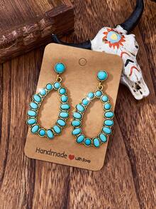 MONLOTTI 西部复古波西米亚风饰品，夸张绿松石耳环，彩色绿松石，红绿松石，多元素女士耳环，时尚耳环，适合牛仔女郎的日常佩戴，送给女士的礼物 - 彩色 - 查看 4