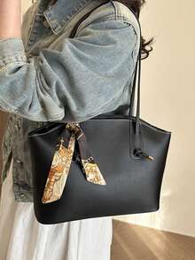 Nueva bolsa de hombro versátil de unicolor de lujo para mujer - Negro - Ver 3