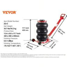 SucceBuy Pneumatic Jack 3 Ton/5 Ton Triple Bag Air Jack Quick Lift Heavy Duty Car Repair Jacks Folding Rod Jacks With Two Wheels - 3T 可調式紅色 - 查看 3