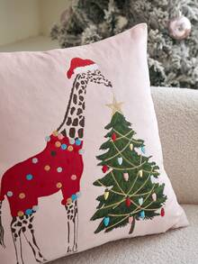 1 Stück Weihnachts-Hirsch bestickter Plüsch Kissenbezug, geeignet für Wohnzimmer, Sofa, Schlafzimmer, Partys und verschiedene Umgebungen, ganzjährig verwendbar