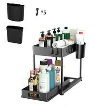 水槽下收纳架和储物架，大容量重型拉出式水槽下搁架，带滑动抽屉，适用于厨房和浴室，返校季适用 - 黑色 - 查看 10